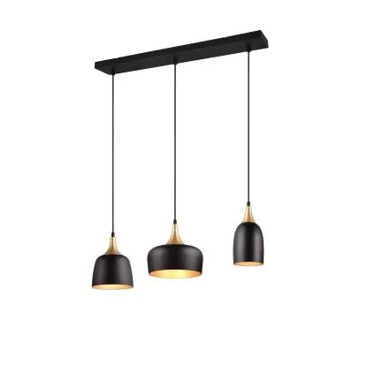 Lampadario a sospensione Chiraz 3 luci E14 da 25 W nero-oro Ø 63x150x20 cm