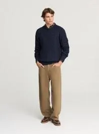 Maglia trecce a girocollo Blu navy