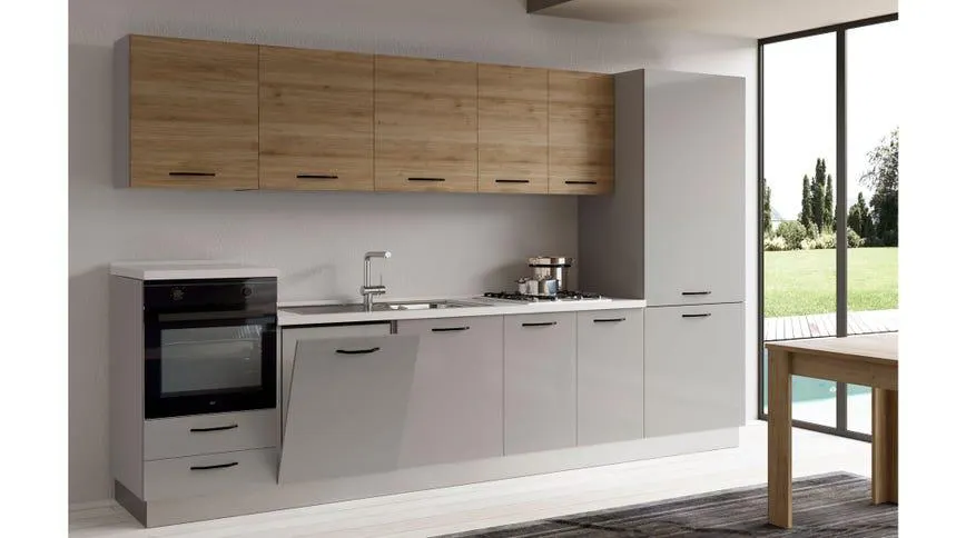 Gilda cucina 345 cm colore light grey e rovere cadiz