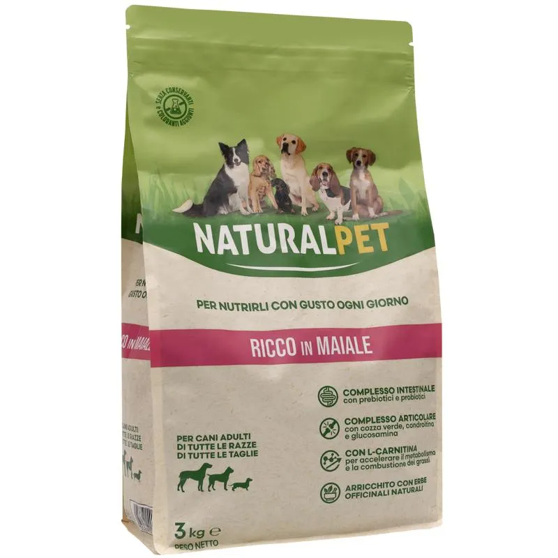 Naturalpet Dog Adult All Breeds ricco in Maiale 3 kg