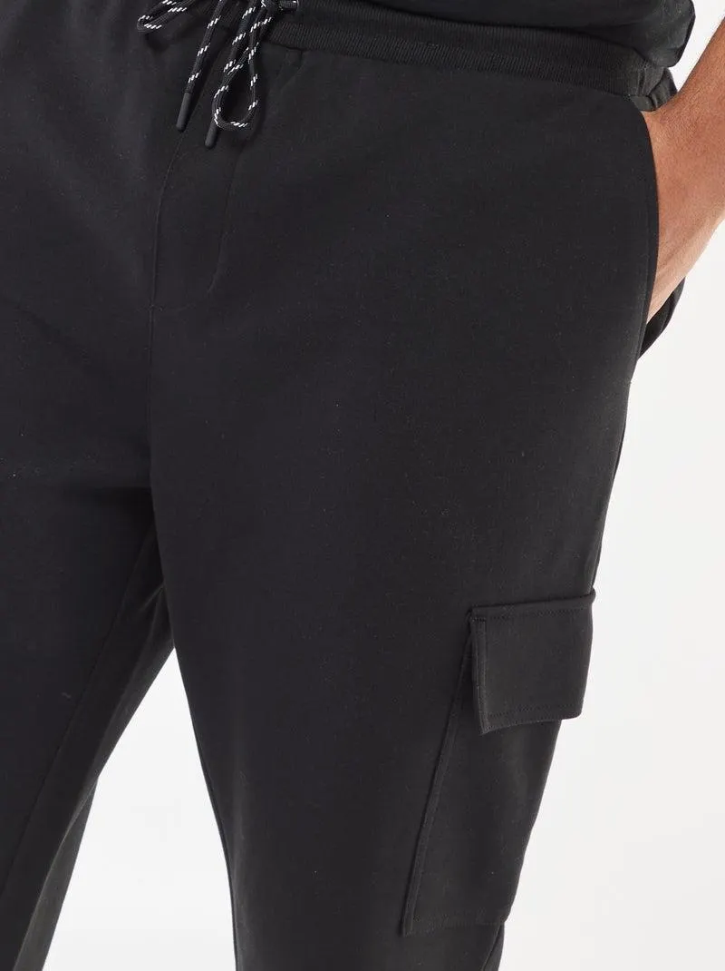 Pantaloni con fondo elasticizzato in cotone tinta unita - Nero