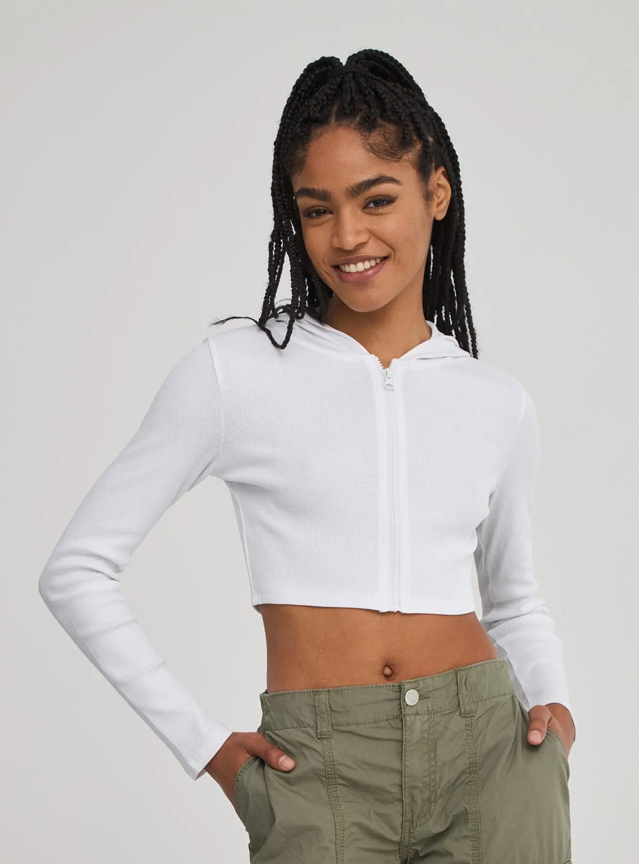 Cardigan crop cappuccio e zip Bianco ottico