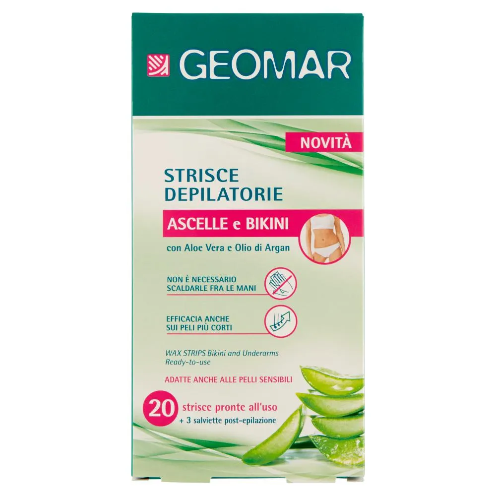 Geomar Strisce Depilatorie Ascelle e Bikini 20 pz + 3 salviette
