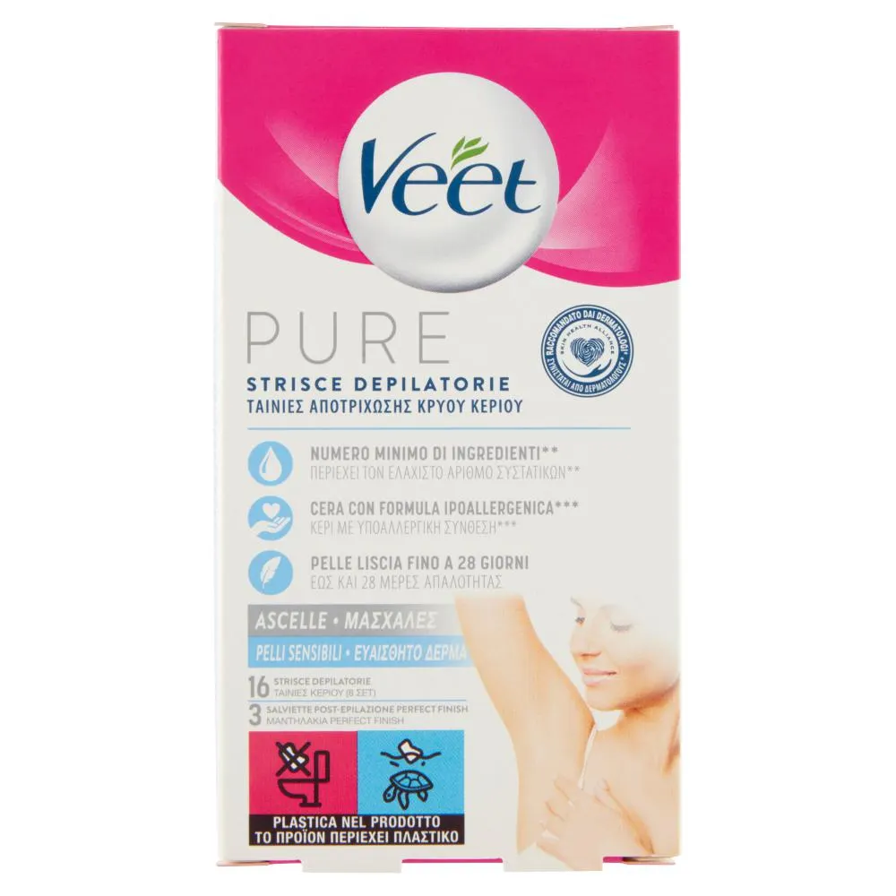 Veet Pure Strisce Depilatorie Ascelle Pelli Sensibili 16 pz