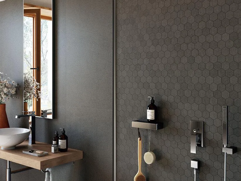 Mosaico Esagonale Pietra Lavica 28,2X29,3 Effetto Basalto Grigio Antracite