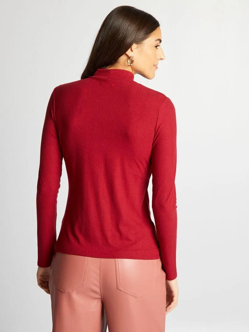 Dolcevita in maglia a coste - ROSSO