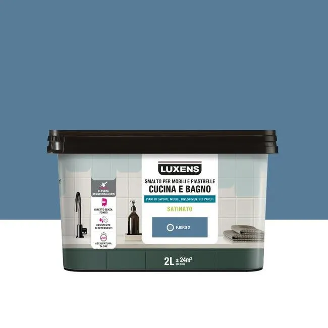 Smalto da interno per mobile e piastrelle super lavabile, antimacchia, LUXENS Cucina e Bagno blu fjord 2 satinato, 2 L