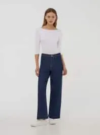 Body con scollo ampio e maniche a tre quarti Bianco ottico