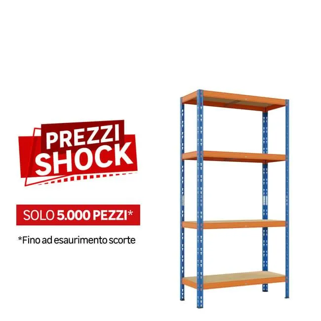 Scaffale in kit 4 ripiani Pokerino L 90 x P 40 x H 180 cm arancio e blu, portata per ripiano 200 kg