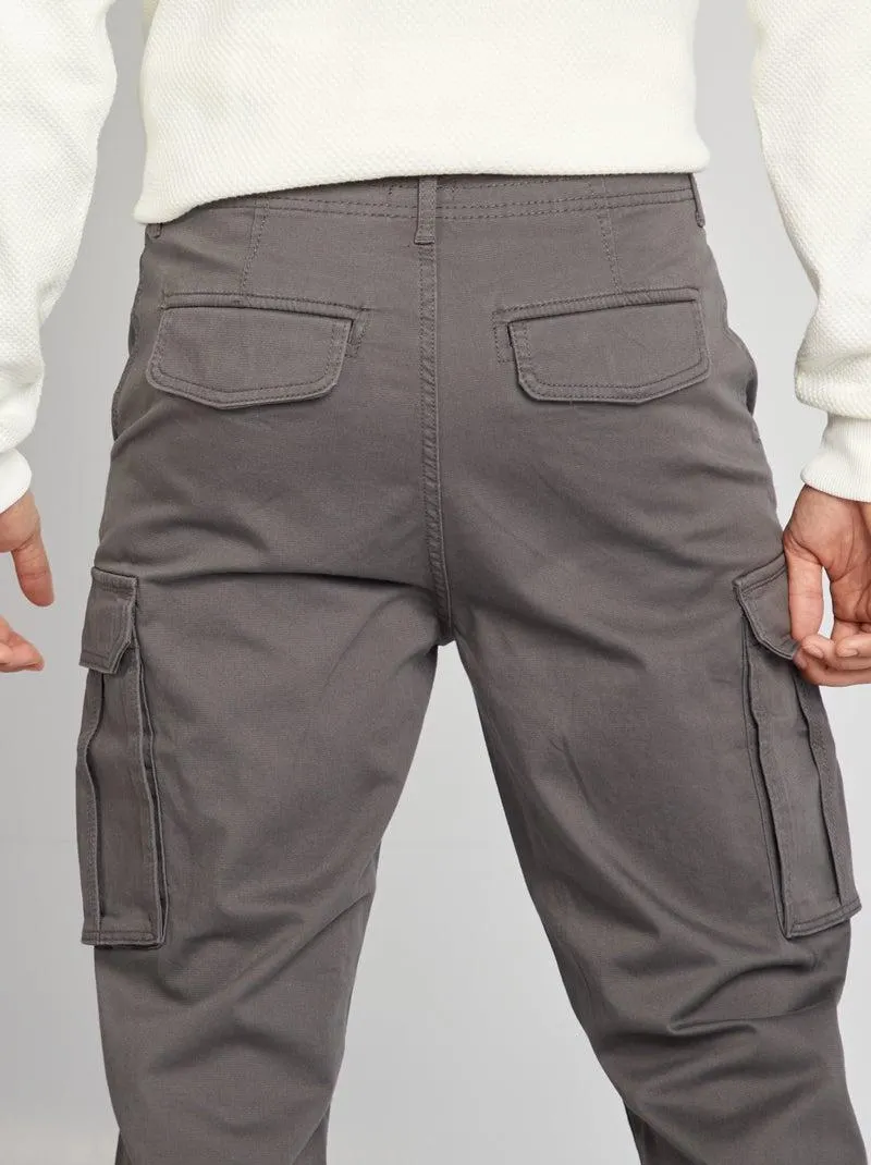 Pantaloni multi-tasche in tessuto dobby - grigio