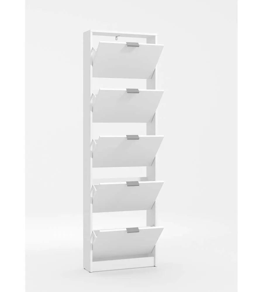 SCARPIERA BIANCA CON 5 ANTE, 58X18X192 CM