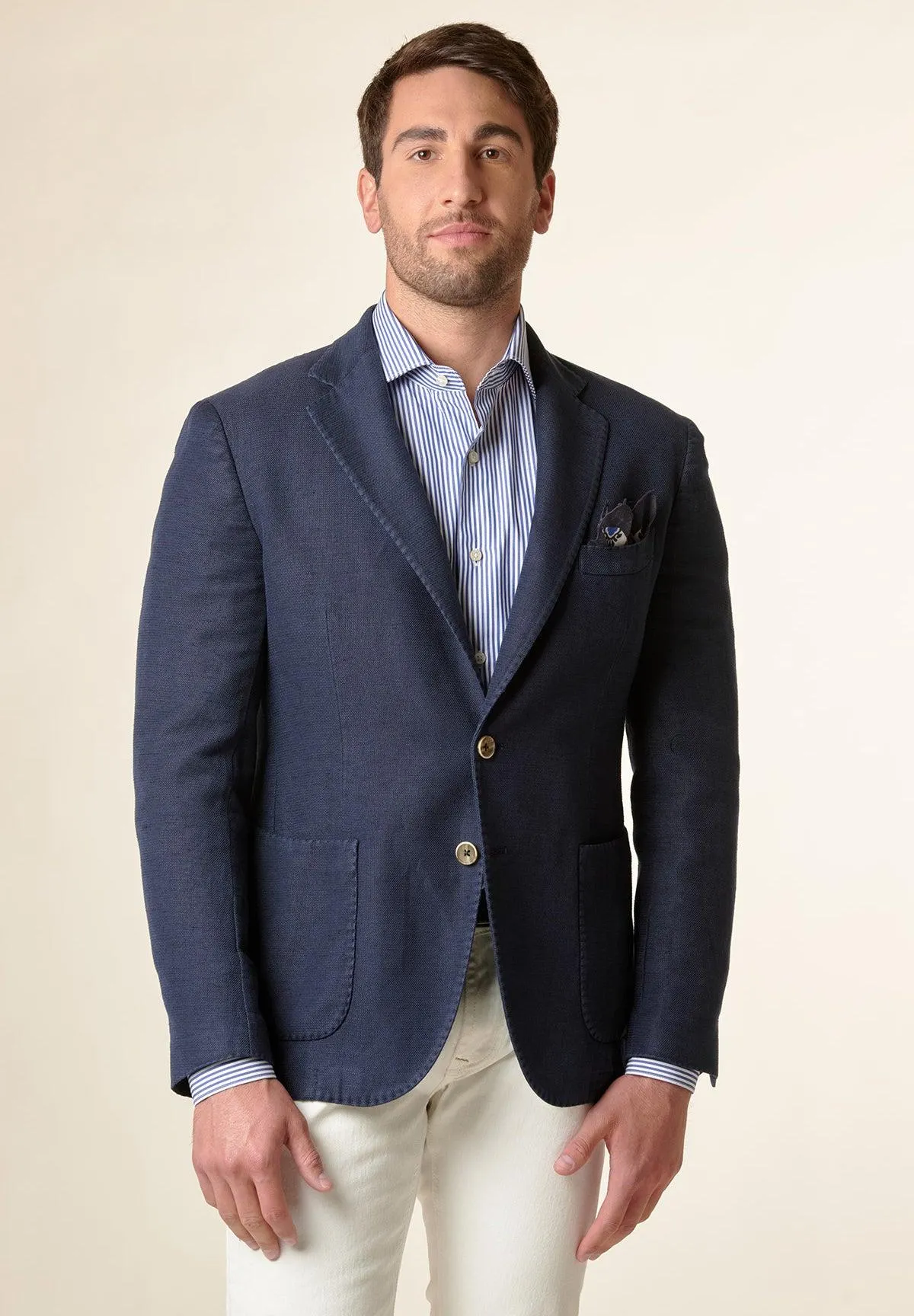 Giacca blu armatura lino-cotone custom fit