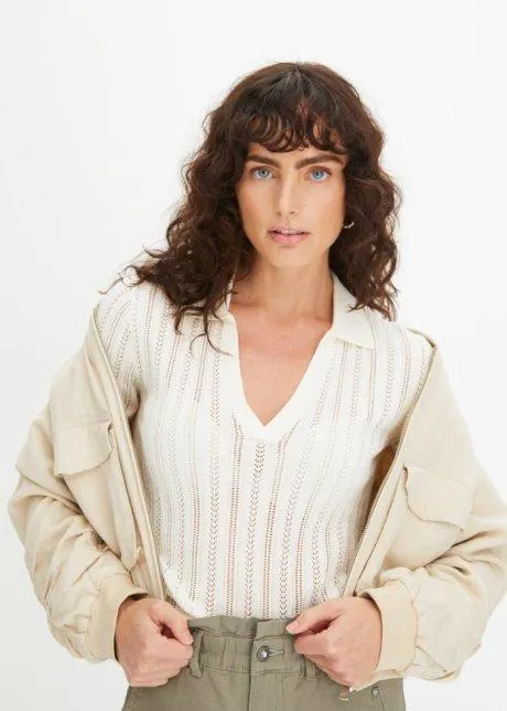 Maglione traforato con colletto polo