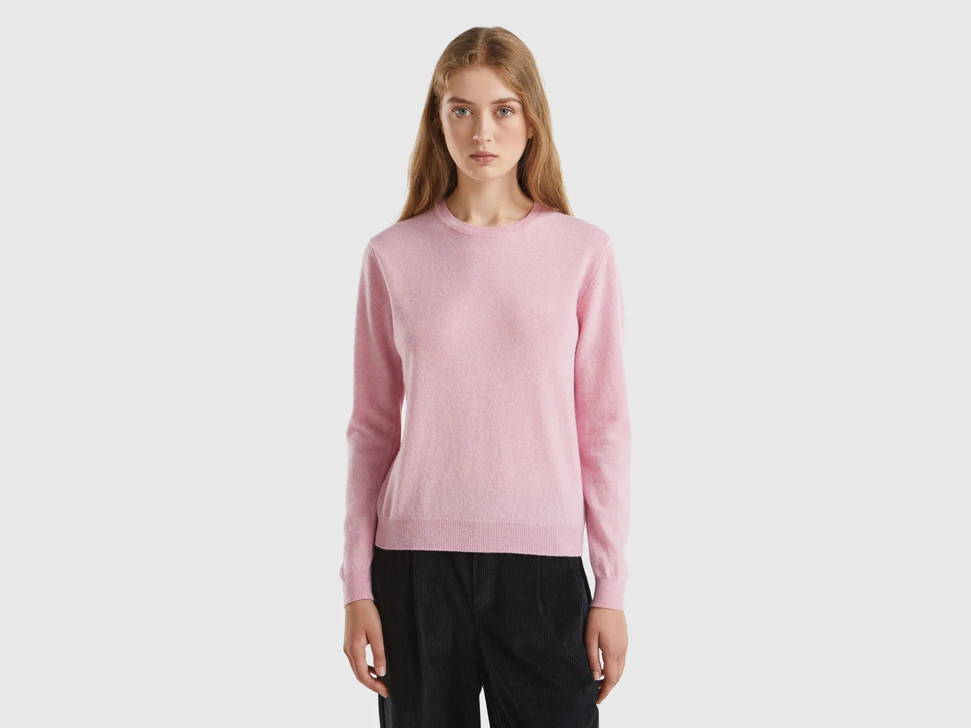Maglia girocollo rosa in lana Merino