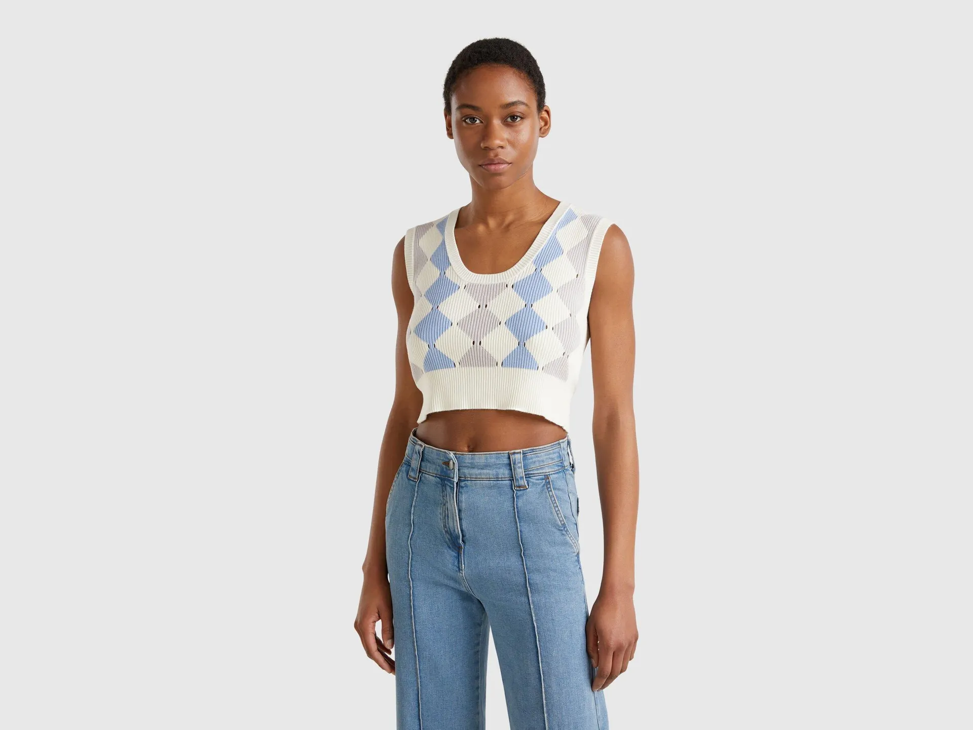 Gilet cropped con intarsio rombi