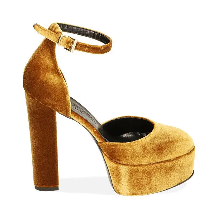 Décolleté oro in velluto, tacco 13 cm