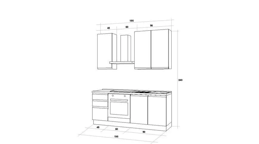 Iris cucina 195 cm colore grigio chiaro