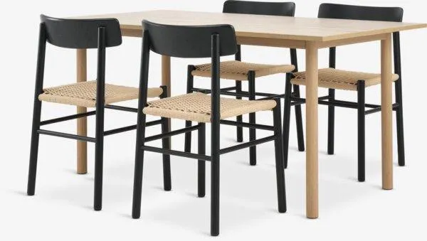 ALSTED Tavolo L160 cm rovere + 4 ISLEV Sedie nero/naturale