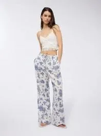 Pantaloni wide leg fantasia con coulisse Var bianco lana