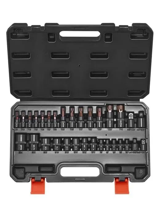 Set Chiavi a Bussola Torx ed Esterni VEVOR 31PCs,T8-T70 ed E4-E24,Innesti 1/4,3/8,1/2",Acciaio Legato S2 e Cr-V,Con Cofanetto,Riparazione