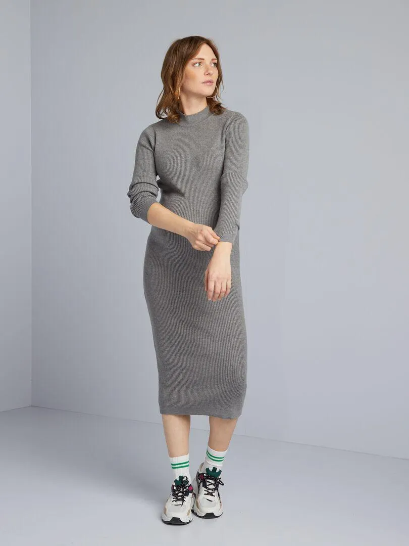 Vestito midi premaman a collo alto - GRIGIO
