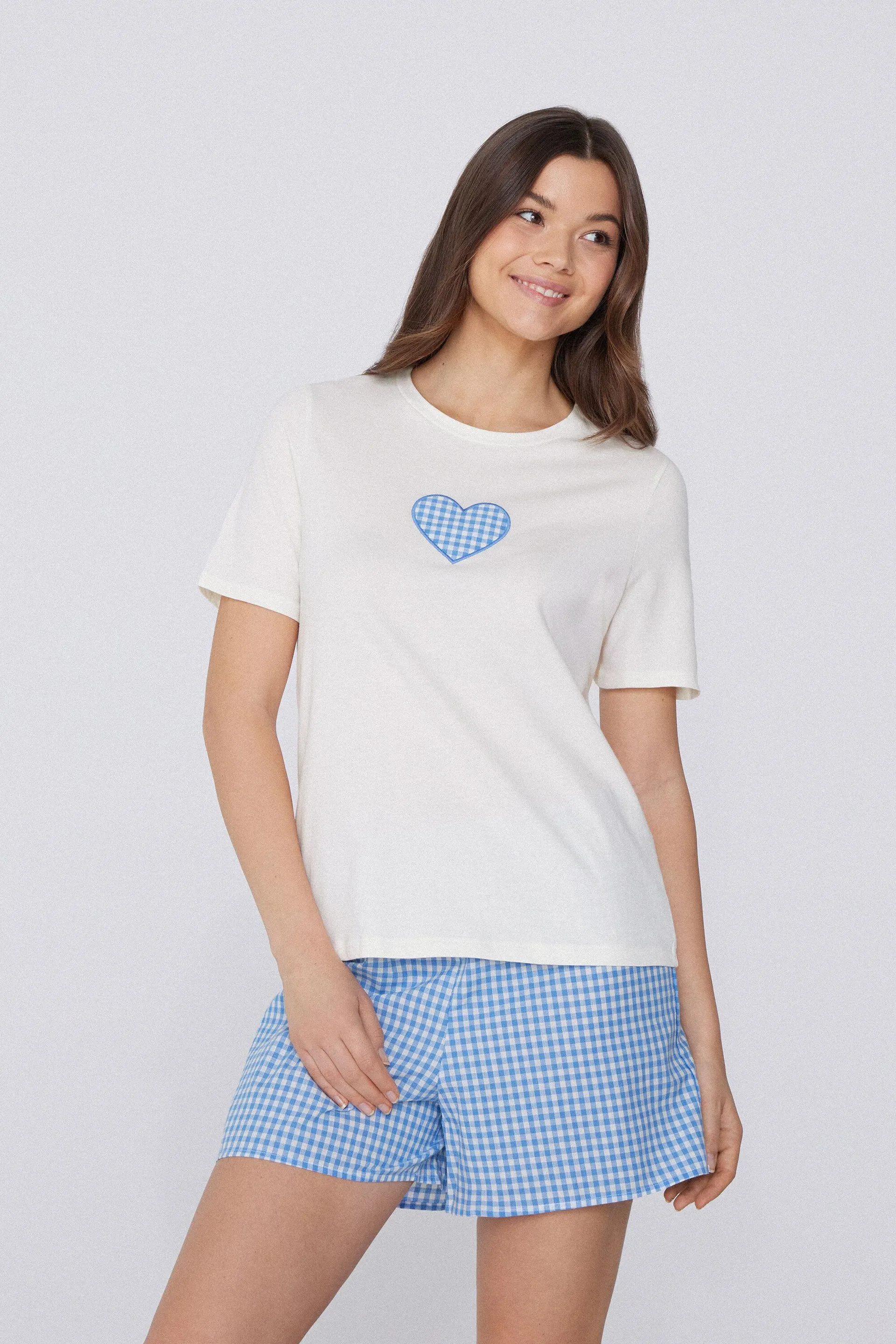 Pigiama Corto Cotone con Cuore Vichy