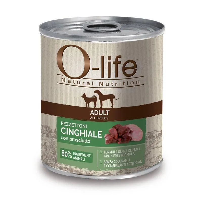 O-life Dog Adult All breeds Pezzettoni di Cinghiale con prosciutto 400gr