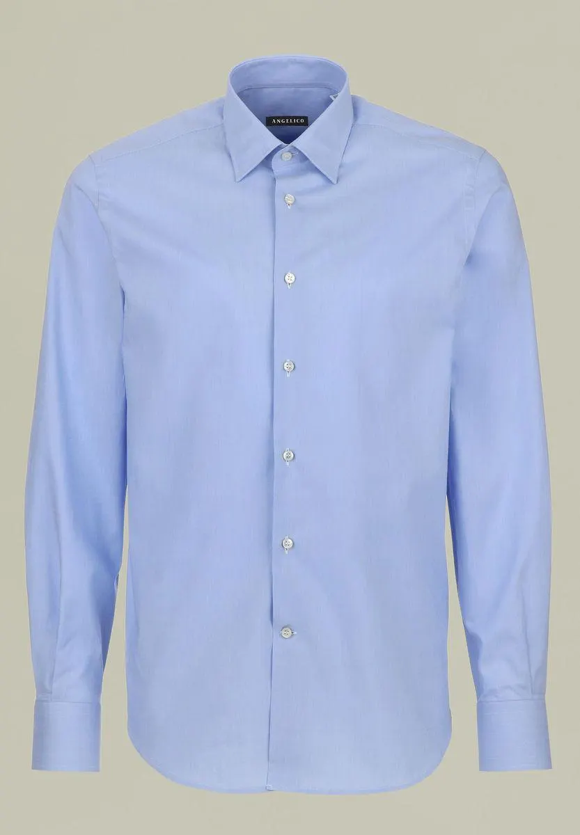 Camicia azzurra microriga collo Italiano