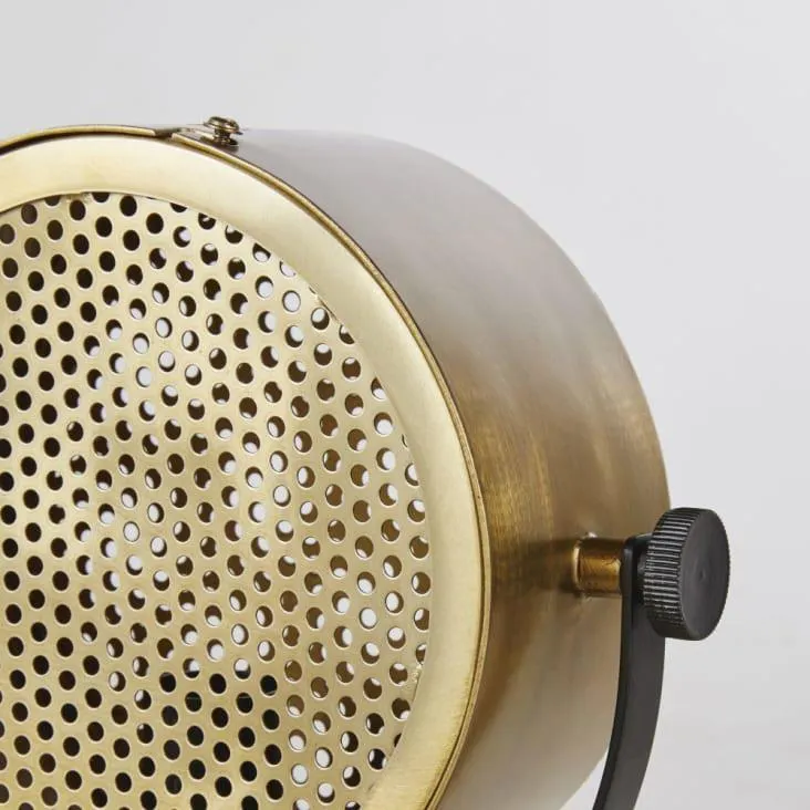 Lampada in metallo nero e dorato con paralume traforato