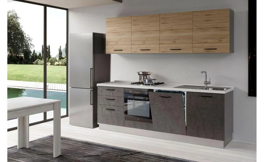 Gilda cucina 300 cm colore portland e rovere cadiz