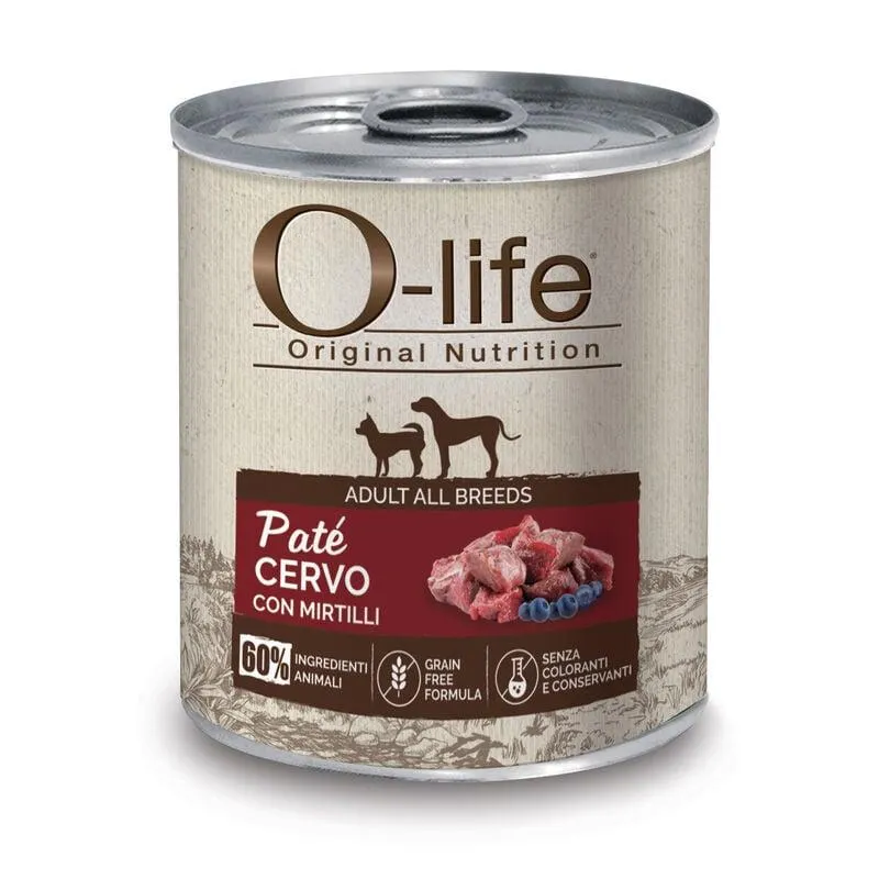 O-life Adult All Breeds Paté Cervo con Mirtilli 400g