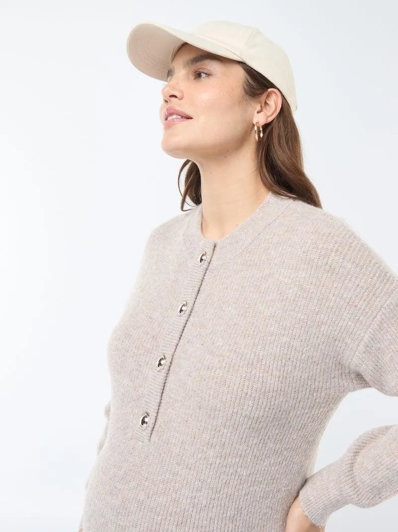 Maxi pull per l'allattamento con apertura con bottoni - Beige