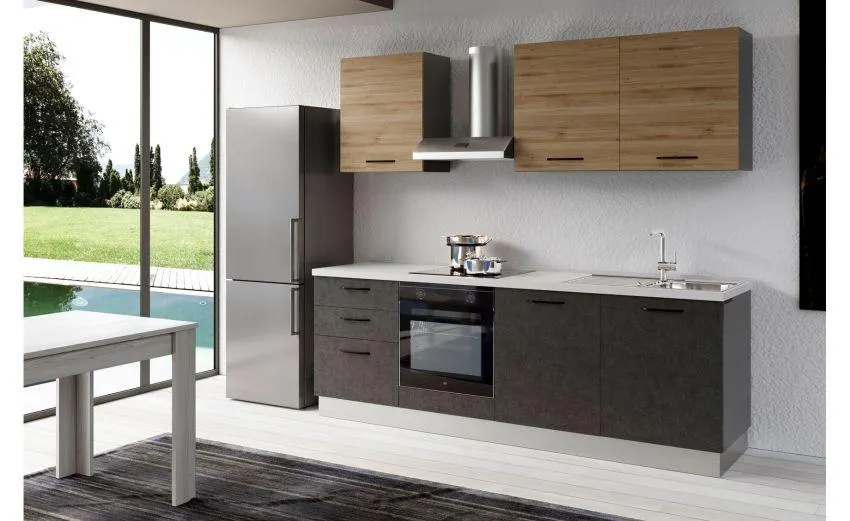 Gilda 2.0 cucina 300 cm colore portland e rovere cadiz