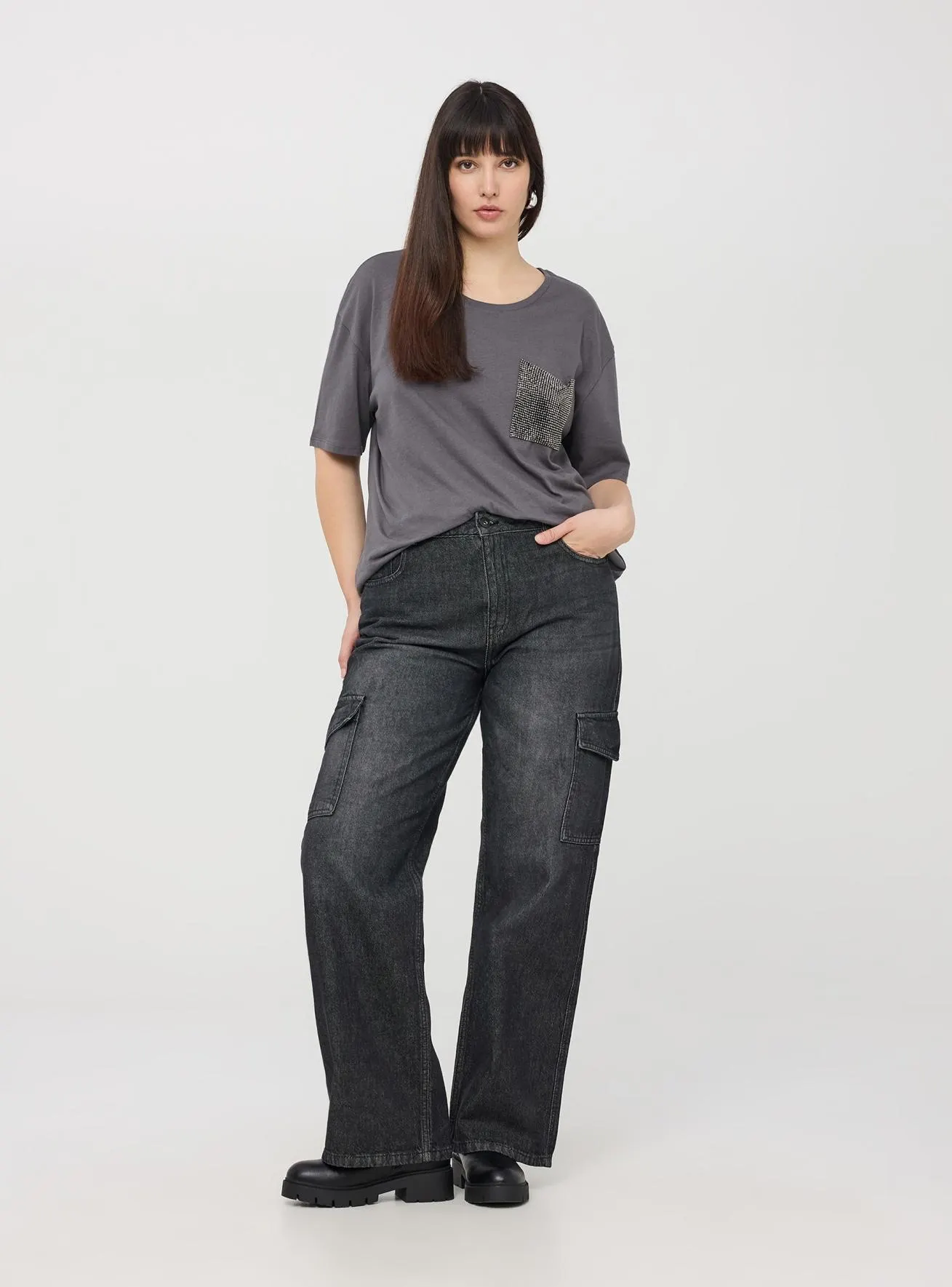 Jeans cargo Nero denim