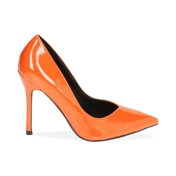 Décolleté arancio in naplack, tacco 10,5 cm