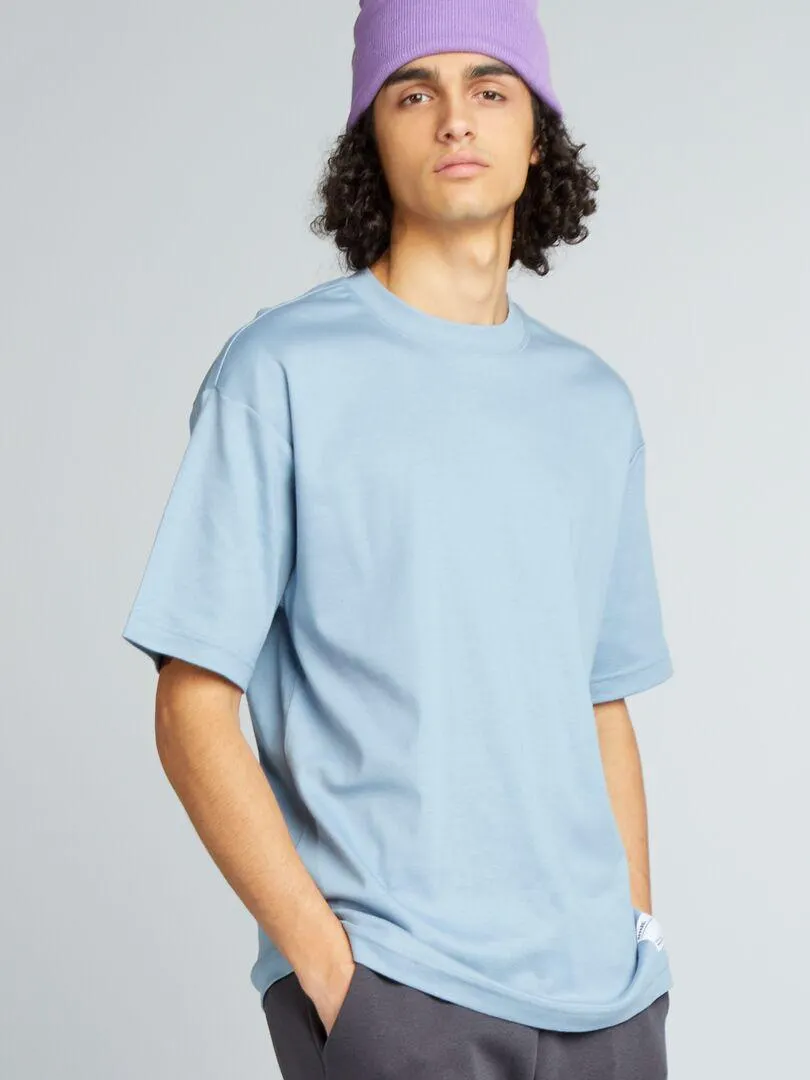 T-shirt scollo tondo in cotone - BLU