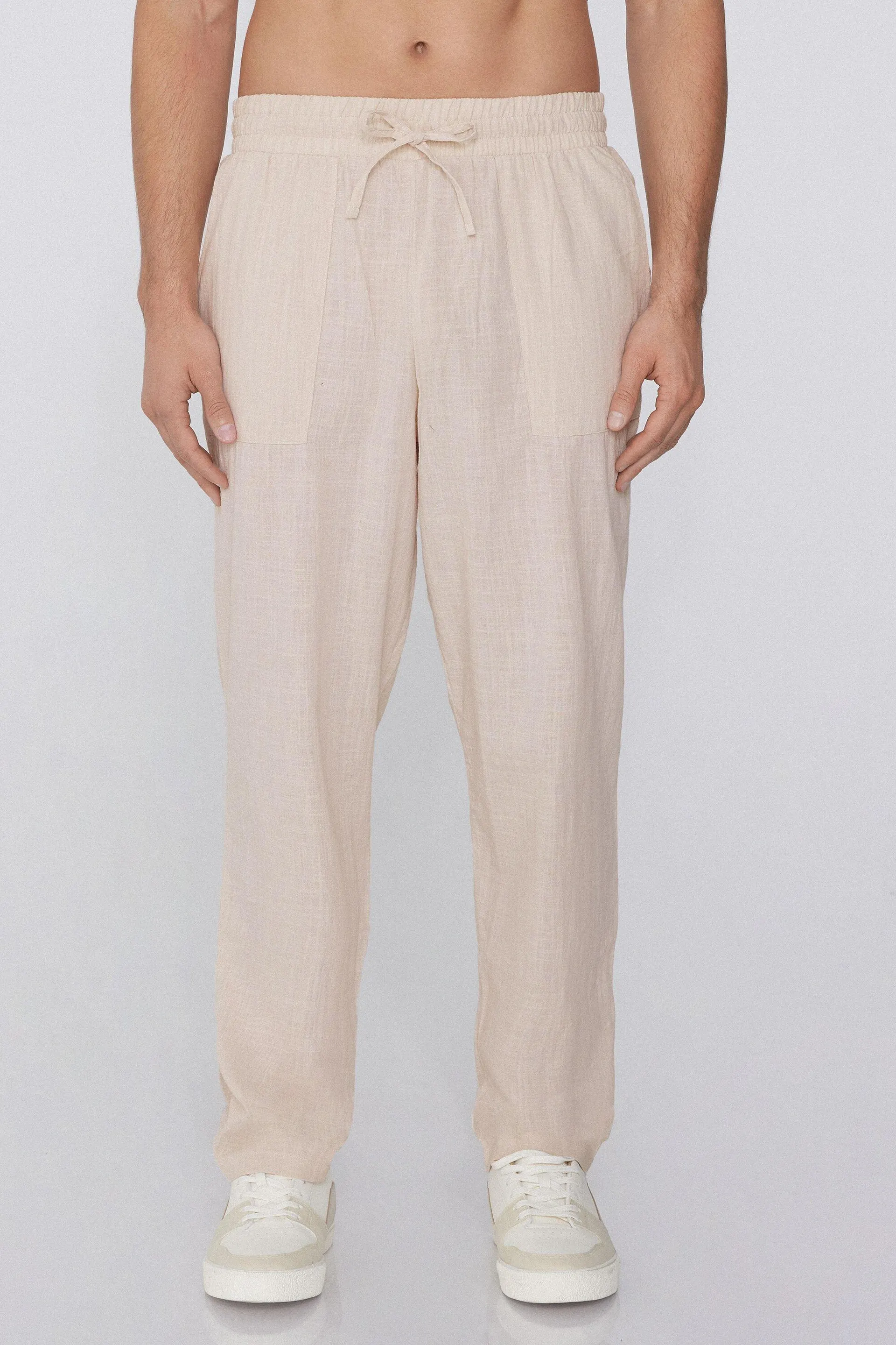 Pantaloni Lunghi in Tela Cotone con Coulisse