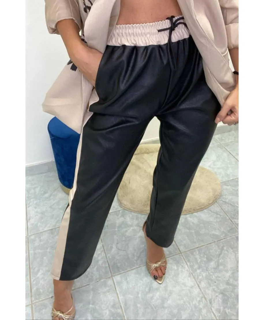 Pantaloni in ecopelle bicolore