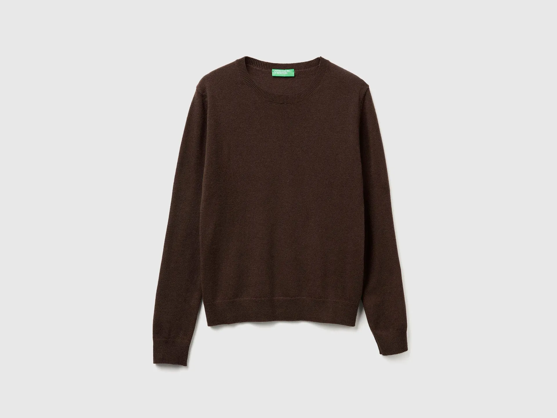 Maglia girocollo marrone in lana Merino