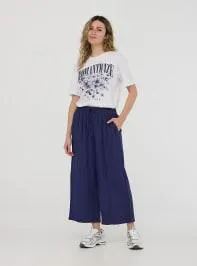 Pantaloni palazzo crop con coulisse Blu scuro
