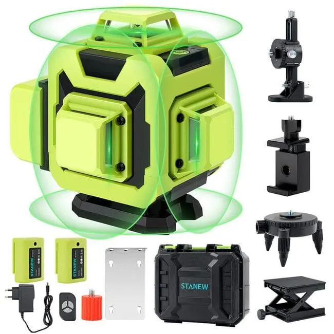 STANEW Livello laser 4 x 360°, 4D 16 linee, Batterie ricaricabili 2 x 2400 mAh