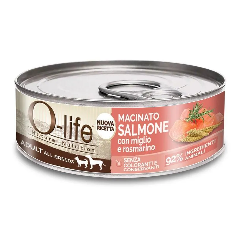 O-life Dog Adult All breeds Macinato di Salmone con miglio e rosmarino 85gr