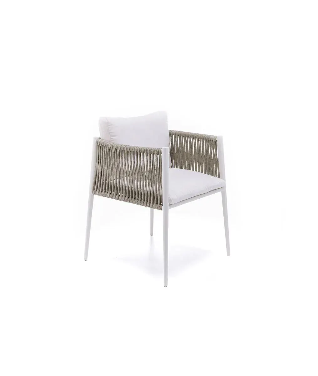 Poltroncina Luce seduta in alluminio bianco e schienale in corda