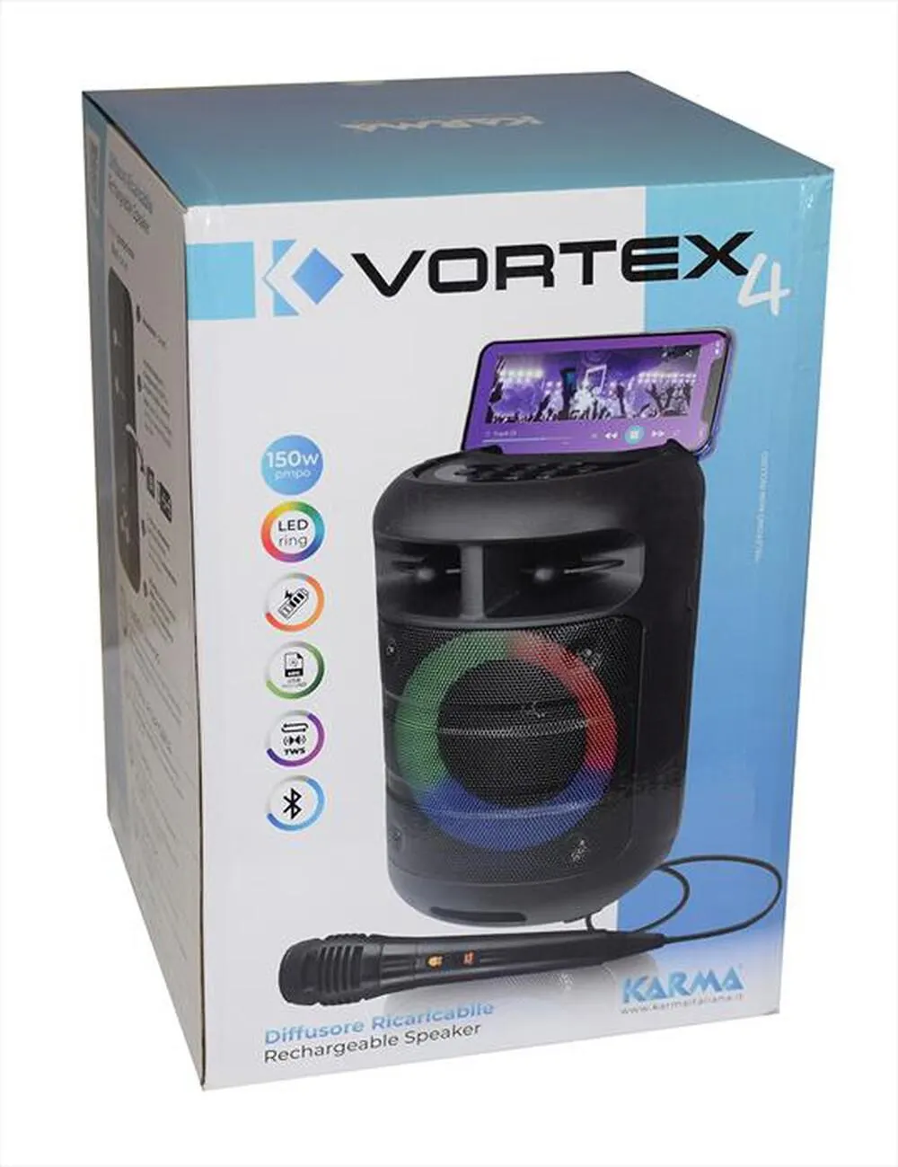 KARMA - Diffusore ricaricabile con microfono VORTEX 4-Nero