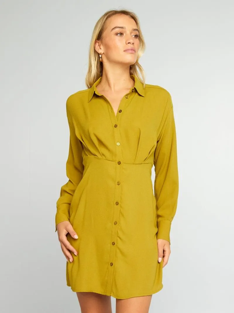 Vestito corto con collo a camicia - VERDE