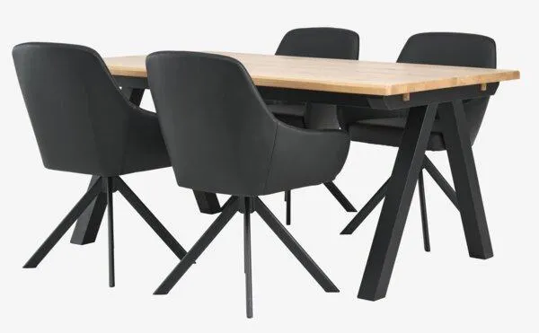 SANDBY Tavolo L160 cm rovere nat. + 4 ROSTRUP Sedie nero