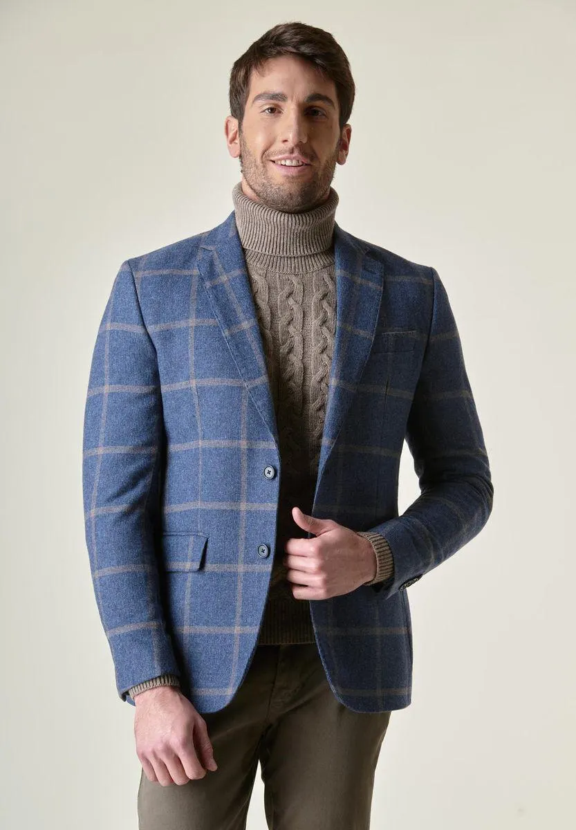 Giacca avio quadro beige lana-cashmere custom