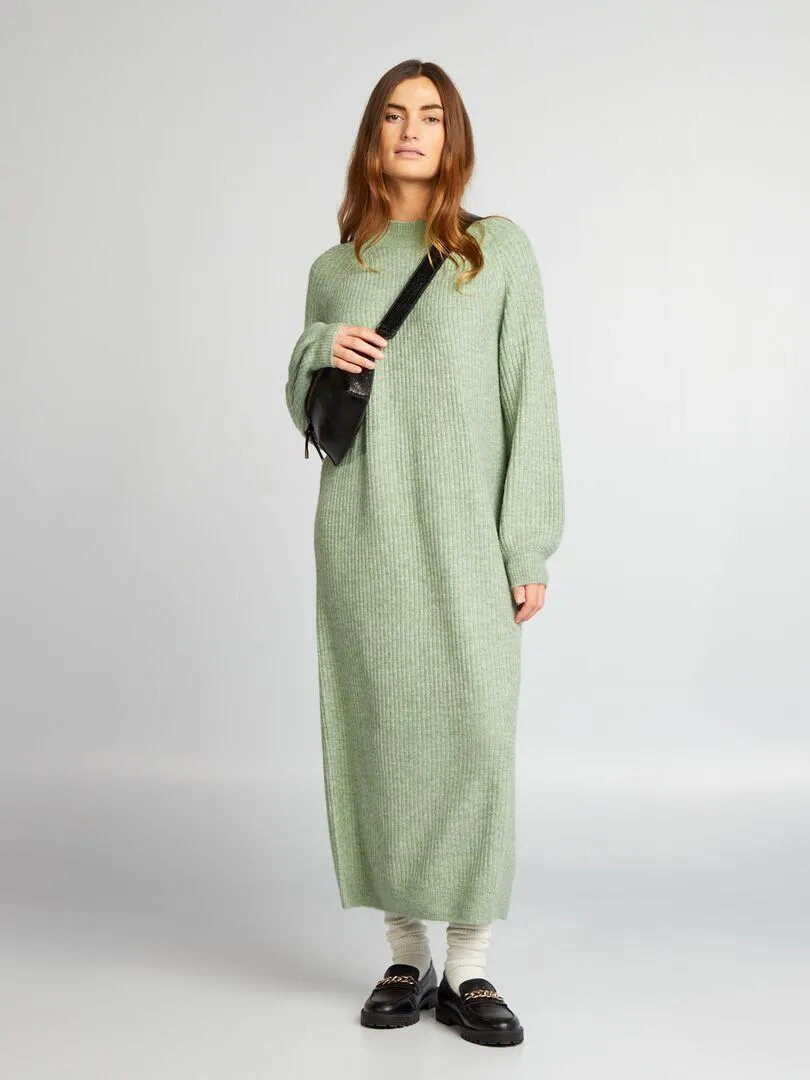 Maxi pull in maglia a coste - VERDE