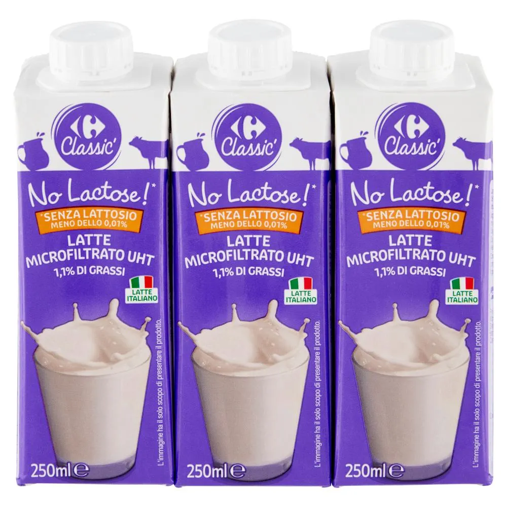 Carrefour Classic No Lactose!* Latte Microfiltrato UHT 1,1% di Grassi 3 x 250 ml