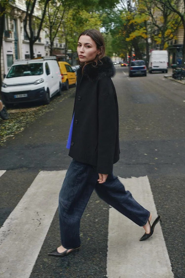 CAPPOTTO CORTO MISTO LANA CON REVERS IN PELLICCIA SINTETICA